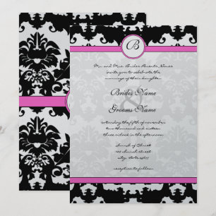 Pink and Black Damask Swirls Wedding Invitation