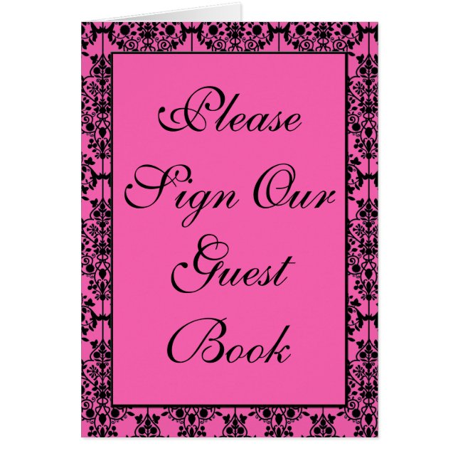Pink and Black Damask Table Number Card (Front)