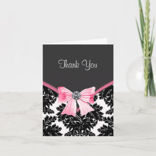 Pink and Black Damask Thank You Cards