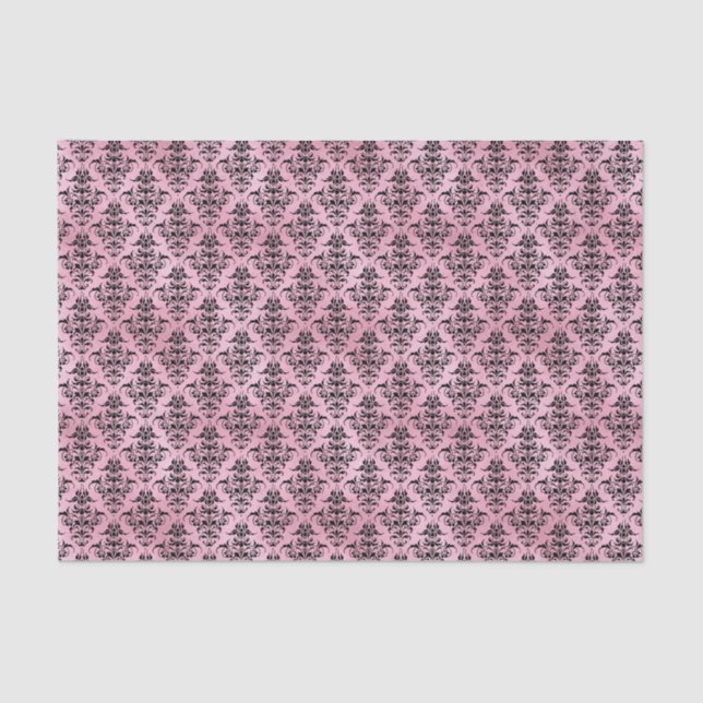 Pink and Black Damask Tissue Paper (Front)