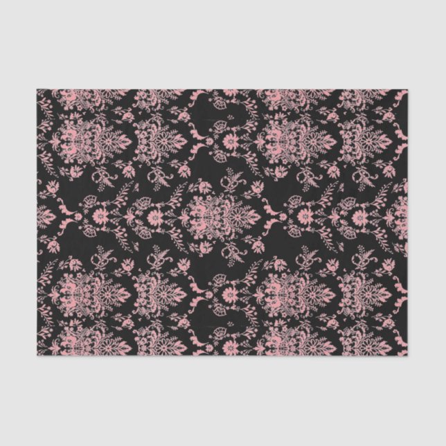 Pink and Black Damask Tissue Paper (Front)