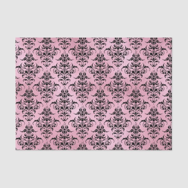 Pink and Black Damask Tissue Paper (Front)