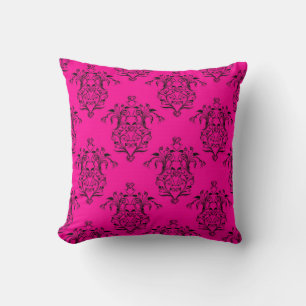 Pink and Black Damask Vintage Style Pattern Cushion