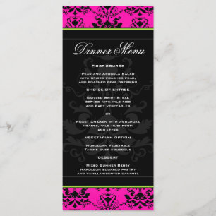 Pink and Black Damask w/ Green Slim Dinner Menu