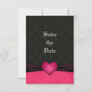 Pink and Black Damask Wedding Save the Date Cards