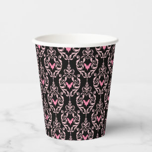 Pink and Black Damask with Bats   Halloween Paper Cups