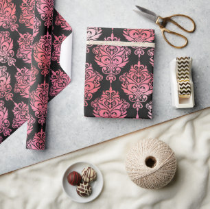 Pink and Black Damask Wrapping Paper