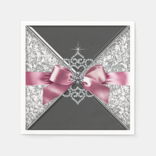 Pink and Black Diamond Bow Napkin