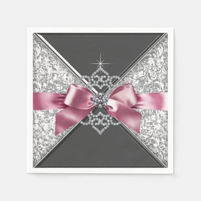 Pink and Black Diamond Bow Napkin (Front)