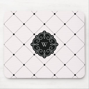 Pink and Black Diamond Dots Pattern Monogram Mouse Mat