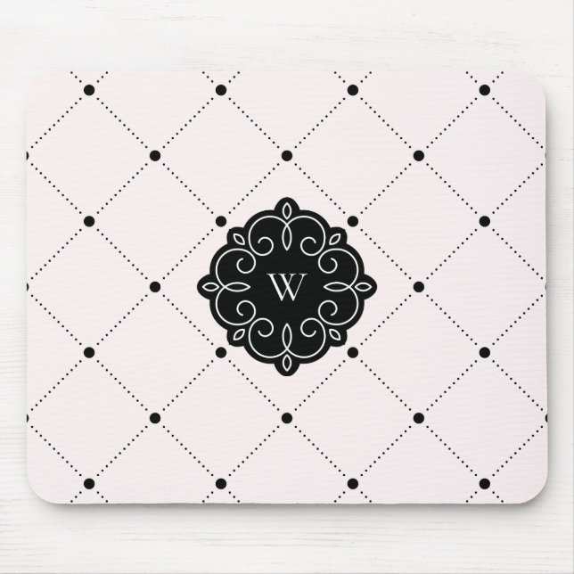 Pink and Black Diamond Dots Pattern Monogram Mouse Mat (Front)