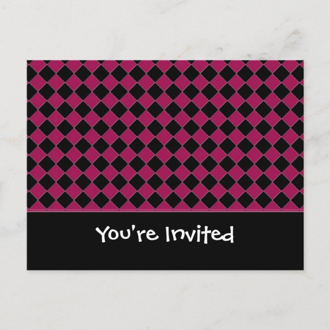Pink and Black Diamond Invitation Postcard (Front)