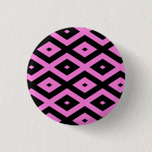 Pink and black diamond pattern 3 cm round badge