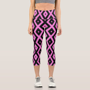 Pink and black diamond pattern capri leggings