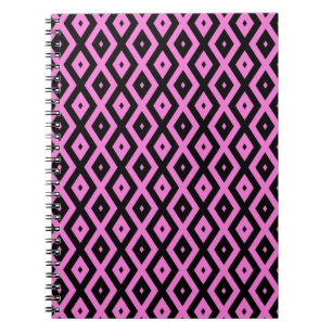 Pink and black diamond pattern notebook