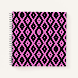 Pink and black diamond pattern notebook