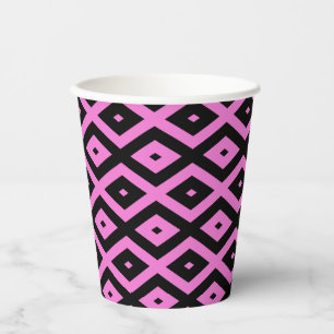 Pink and black diamond pattern paper cups