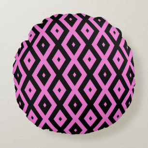 Pink and black diamond pattern round cushion