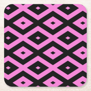 Pink and black diamond pattern square paper coaster