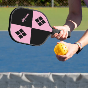 Pink and Black Diamonds Custom Modern Geometric Pickleball Paddle