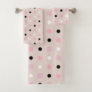 Pink and black Dots Bath Towel Set