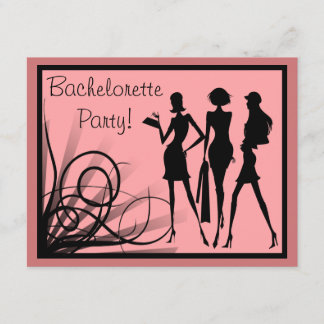 Pink and Black Dress Silhouette Bachelorette Party Invitation