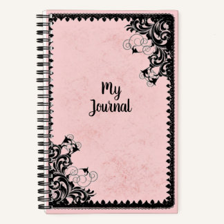 Pink and Black Faux Lace Fancy Vintage Notebook