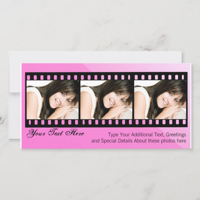 Pink and Black Filmstrip Photo Card (Front)
