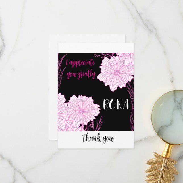  Pink and Black Flat Thank You Card (Front/Back In Situ)