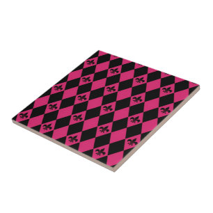 Pink And Black fleur-de-lys-diamonds Tile