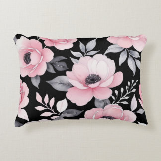 pink and black floral art decorative cushion
