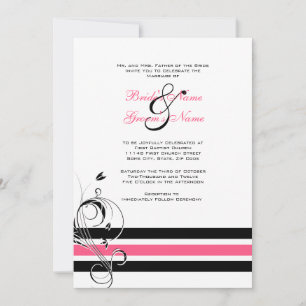 Pink and Black Floral Bars Wedding Invitation