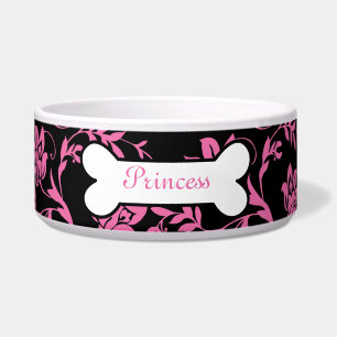 Pink and Black Floral Custom Pet Bowl - Dog