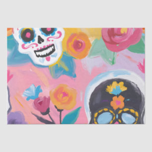 Pink and black Floral Dia de Muertos Tissue Paper