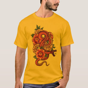 Pink and Black Floral Dragon on   T-Shirt