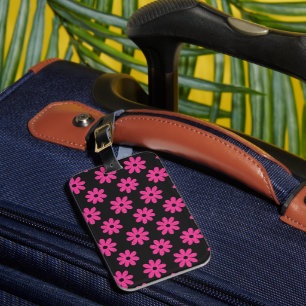 Pink and Black Floral Luggage Tag