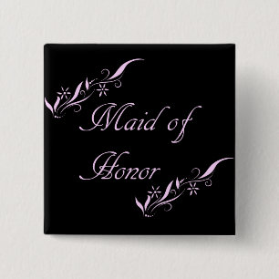 Pink and Black Floral Maid of Honour button