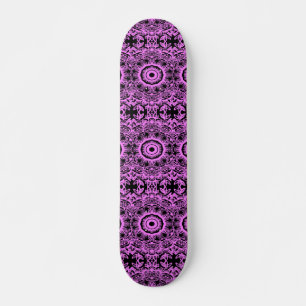 Pink and black floral mandala skateboard