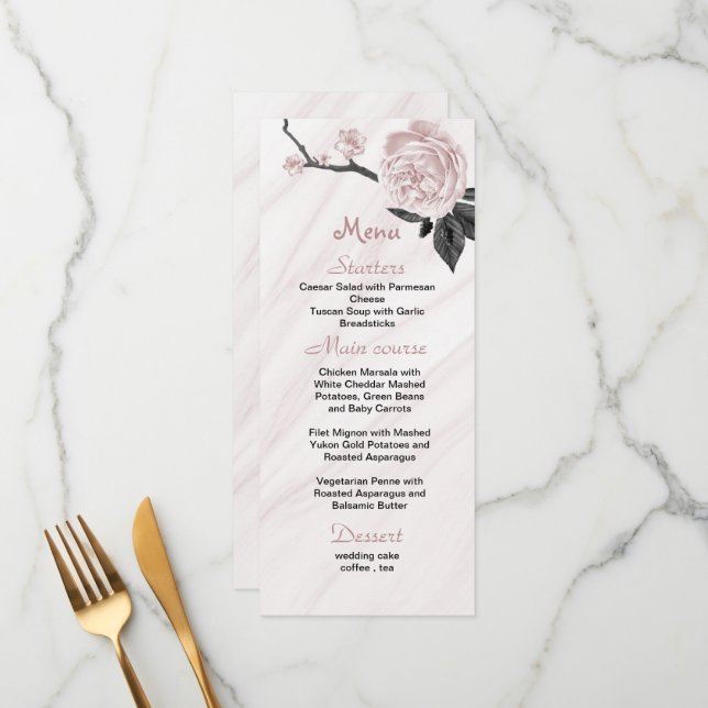 pink and black floral marble wedding  menu (Front/Back In Situ)