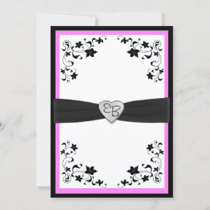 Pink and Black Floral Monogram Invitation