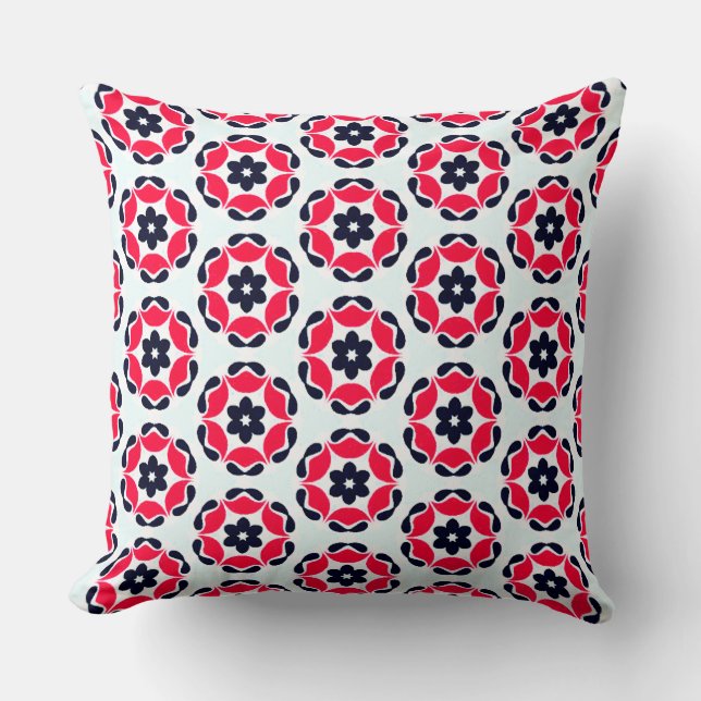 Pink and Black Floral Pattern Outdoor Throw Pillow (Front)