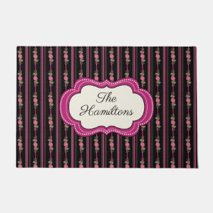 Pink and Black Floral Personalised Doormat
