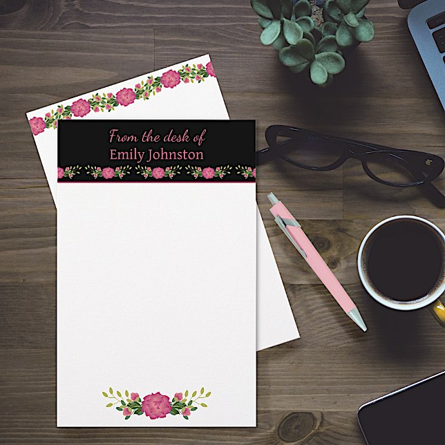 Pink and Black Floral Personalised Stationery (Creator Uploaded)