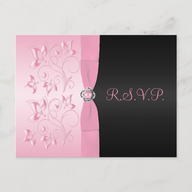 Pink and Black Floral R.S.V.P. Postcard (Front)