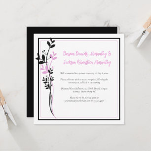 Pink and Black Floral Reception Only Invitation