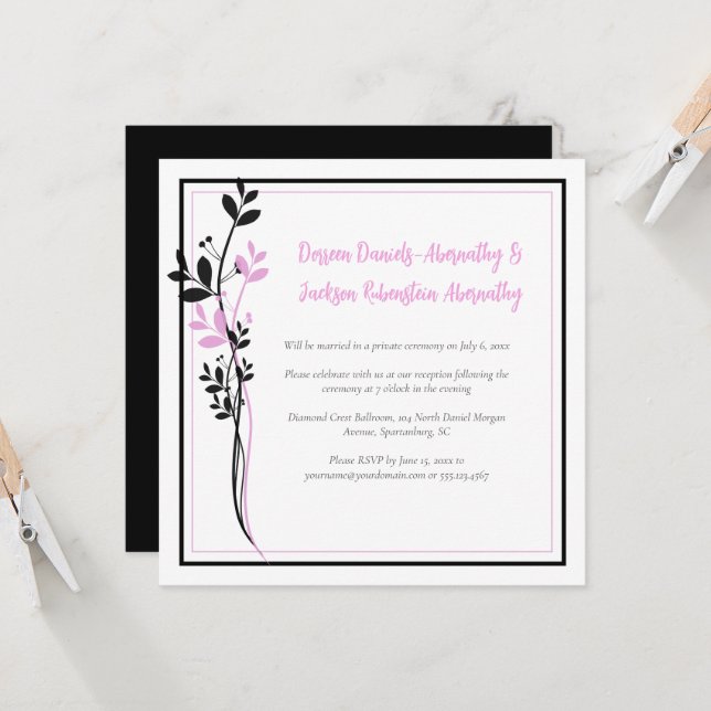 Pink and Black Floral Reception Only | Invitation (Front/Back In Situ)