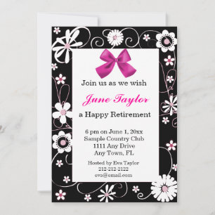 Pink and Black Floral Retirement Party Invitation