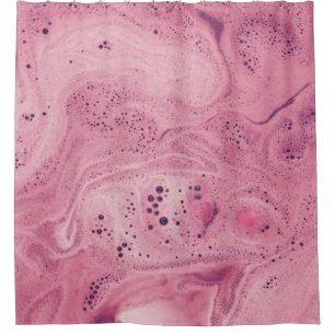 Pink and black floral textile shower curtain