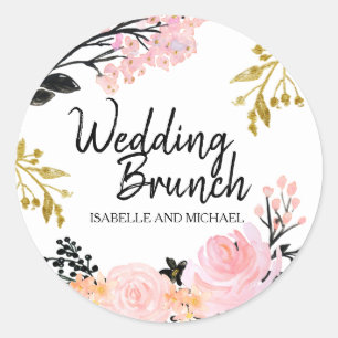 Pink and Black Floral Wedding Brunch Envelope Seal