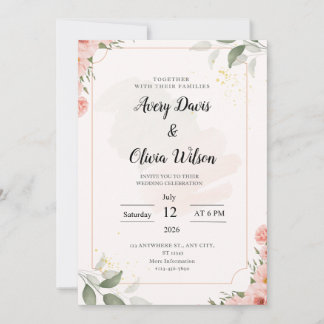Pink and black   Floral Wedding Invitation